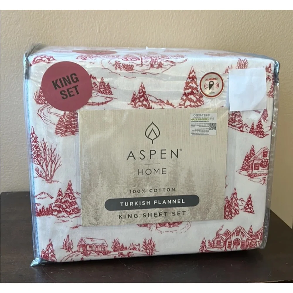 Aspen Home King Sheet set Christmas Trees Houses New Cotton Flannel Snowman